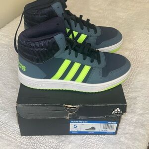 Adidas Hoops Mid 2.0 K | Kids US 5 | Navy Blue / Neon Green